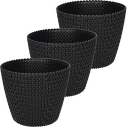 3x stuks bloempot/plantenpot van kunststof zwart D21.8 en H18.4 cm - Plantenpotten