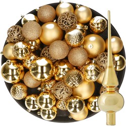 Kerstversiering kunststof kerstballen met piek goud 6-8-10 cm pakket van 39x stuks - Kerstbal