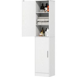 180 cm Hoge Badkamerkast - Smalle Opbergkast met 2 Deuren - 4 Verstelbare Planken - Spaanplaat - MDF - Wit