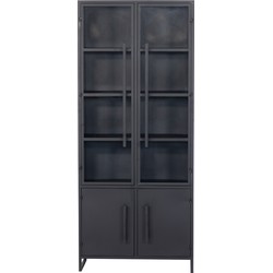 Vitrinekast Zwart - Metaal - 80x40x190cm - Kast Neil - Giga Meubel