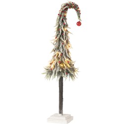 J-line - Kerstboom Muts+led Kunststof Sneeuw Groen/rood Large - 23x23x100cm