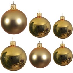 Glazen kerstballen pakket goud glans/mat 16x stuks diverse maten - Kerstbal