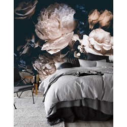 Vliesbehang bloemen zwart vintage 397x240cm