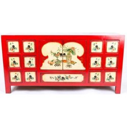 Fine Asianliving Chinese Dressoir Handgeschilderde Bloemen Rood