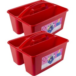 2x stuks rode opbergbox/opbergdoos mand met handvat 6 liter kunststof - Opbergbox