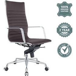 Feel Furniture - Hoge Executive bureaustoel - 100% Leer - Donkerbruin
