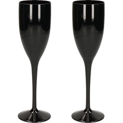 2x stuks onbreekbaar champagne/prosecco flute glas zwart kunststof 15 cl/150 ml - Champagneglazen