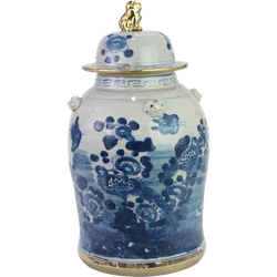 Fine Asianliving Chinese Gemberpot Blauw Wit Verguld Porselein Vogels