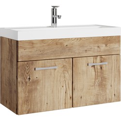 Badplaats Badkamermeubel Set Paso 01 80 cm - Kastanje Eiken - Badmeubel met Wastafel