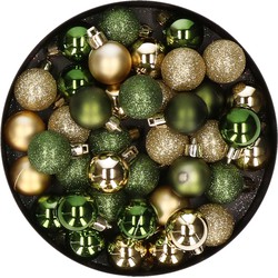 Kleine kerstballen - 40x st - goud/groen - D3 cm - kunststof - Kerstbal