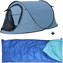 HIXA Pop-Up Tent - 1 Persoons - Blauw - Met Tentharingen - en Slaapzak - 220x120x95cm - Kamperen
