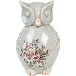 Clayre & Eef Decoratie Beeld Uil 13x12x22 cm Grijs Keramiek