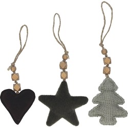 Pomax Ornament Vikings Katoen Kerstboom/Hart/Ster Set van 3 - Groen