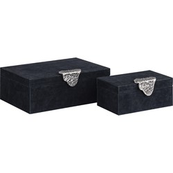 PTMD Hazael Black Suede Box Silver Handle Set Of 2