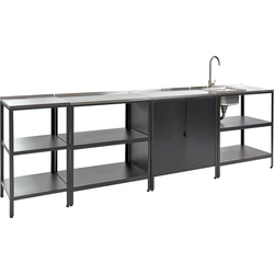 VILAMA - Tuin kookeilanden met keukenkast - Zwart - 4-delig - RVS