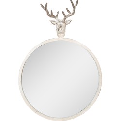 Clayre & Eef Spiegel 48x10x67 cm Wit Metaal Glas Rond Hert Wandspiegel
