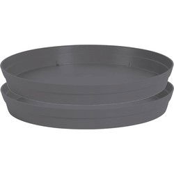 EDA Bloempot onderschaal Toscane - 2x - kunststof - antraciet - D28 cm - Plantenpotten