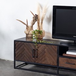 Tv Meubel Bruin - Visgraat - 250cm - Mangohout - Kast Isa