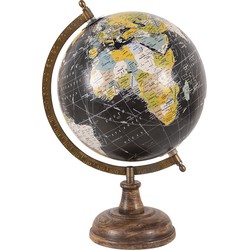 Clayre & Eef Wereldbol  22x33 cm Zwart Hout Ijzer Globe