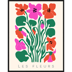 Any Image Print 'Les Fleurs I Love' - Schilderij - Wanddecoratie - Inclusief beukenhouten lijst - Poster - 73x93cm - Zwarte lijst met Passe Partout