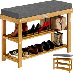 Acaciahout Schoenbank FSC gecertificeerd met zitkussen 90x30x48cm