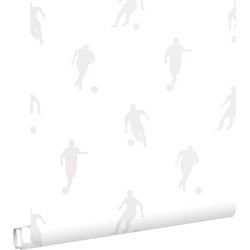 ESTAhome behang voetbalspelers zilver op wit - 53 cm x 10,05 m - 128802