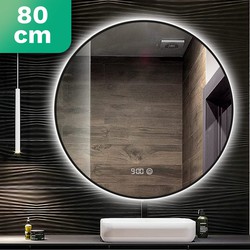 Mirlux Badkamerspiegel met LED Verlichting & Verwarming - Wandspiegel Rond - Anti Condens Douchespiegel - Mat Zwart