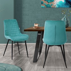 Eetkamerstoel set van 2 petrol met fluwelen bekleding en stalen poten Keukenstoel met rugleuning ML design