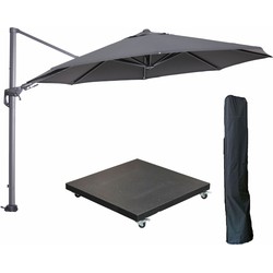 Garden Impressions Hawaii zweefparasol Ø350 cm carbon black / donker grijs met 90kg verrijdbare parasolvoet en parasolhoes