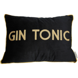 Sierkussen zwart velvet "Gin tonic" 60 x 40 cm