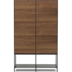 Kave Home - Vedrana 4-deurs hoge buffetkast in walnootfineer met stalen poten, 97,5 x 160 cm