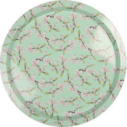 Clayre & Eef Dienblad Ø 32x2 cm Groen Metaal Rond Bloemen