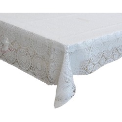 Bellatio design Tafelzeil - wit - kanten patroon - 140 x 250 cm - Tafelzeilen