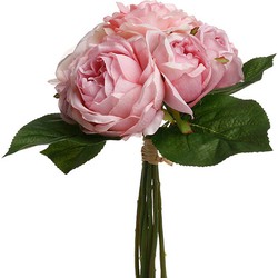Atmosphera kunstbloemen boeket 9 roze rozen 30 cm - Kunstbloemen