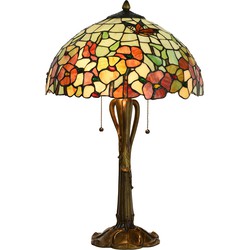 LumiLamp Tiffany Tafellamp  Ø 40x63 cm  Beige Rood Glas Bloemen Tiffany Bureaulamp