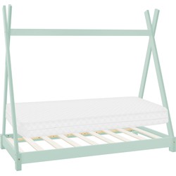 Kinderbed Tipi 80x160 cm mint grenen incl. matras H-10cm houten bed met lattenbodem ML design