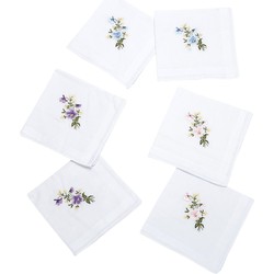 Geborduurde bloemen zakdoek - Set van 6