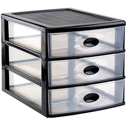 Ladeblok/bureau organizer met 3x lades zwart/transparant L35,5 x B27 x H27 cm - Ladeblok