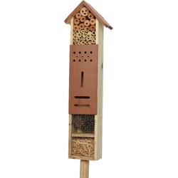 Insectenhotel op stok - bamboe hout - 10 x 15 x H118 cm - terra bruin - Insectenhotel