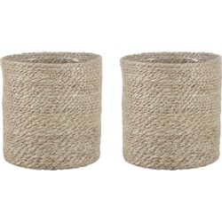 2x stuks naturel rotan planten pot mand van gedraaid jute/riet H18 en D18 cm - Plantenpotten