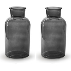 2x Stuks Bloemenvazen - smoke grijs/transparant glas - H20 x D10 cm - Vazen