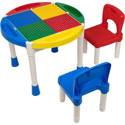 Decopatent® - Kindertafel met 2 Stoeltjes - Speeltafel met bouwplaat en vlakke kant - Geschikt voor Lego® & Duplo® Bouwstenen