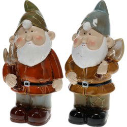 Tuinkabouters - 2x - Geel met Schep en Rood met Hark - Porselein - Tuinbeelden