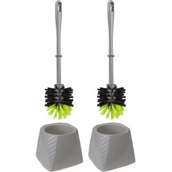 2x Stuks kunststof wc-borstels/toiletborstels met houder grijs/groen 37.5 cm - Toiletborstels