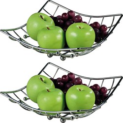 2x Metalen fruitschaal/fruitmand 26 x 24 x 9 cm vierkant - Fruitschalen