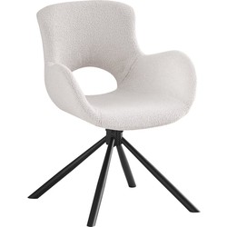 Amorim Dining Chair - Eetkamerstoel, in bouclé gebroken wit met draaiknop