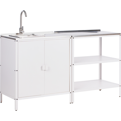 VILAMA - Tuin kookeiland met keukenkast 2-delig - Wit - RVS