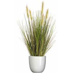 Emerald Kunstplant - groen gras 45 cm - wit glans bloempot - Kunstplanten