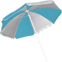 Parasol - blauw/wit - gestreept - D120 cm - UV-bescherming - incl. draagtas - Parasols
