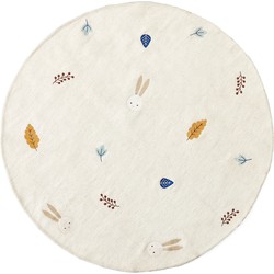 Kave Home - Rond wit Yani-vloerkleed van wol en katoen met veelkleurig bladborduursel Ø 120 cm